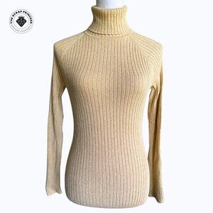 INC International Concepts Gold Sparkle Ribbed Turtleneck Sweater L
